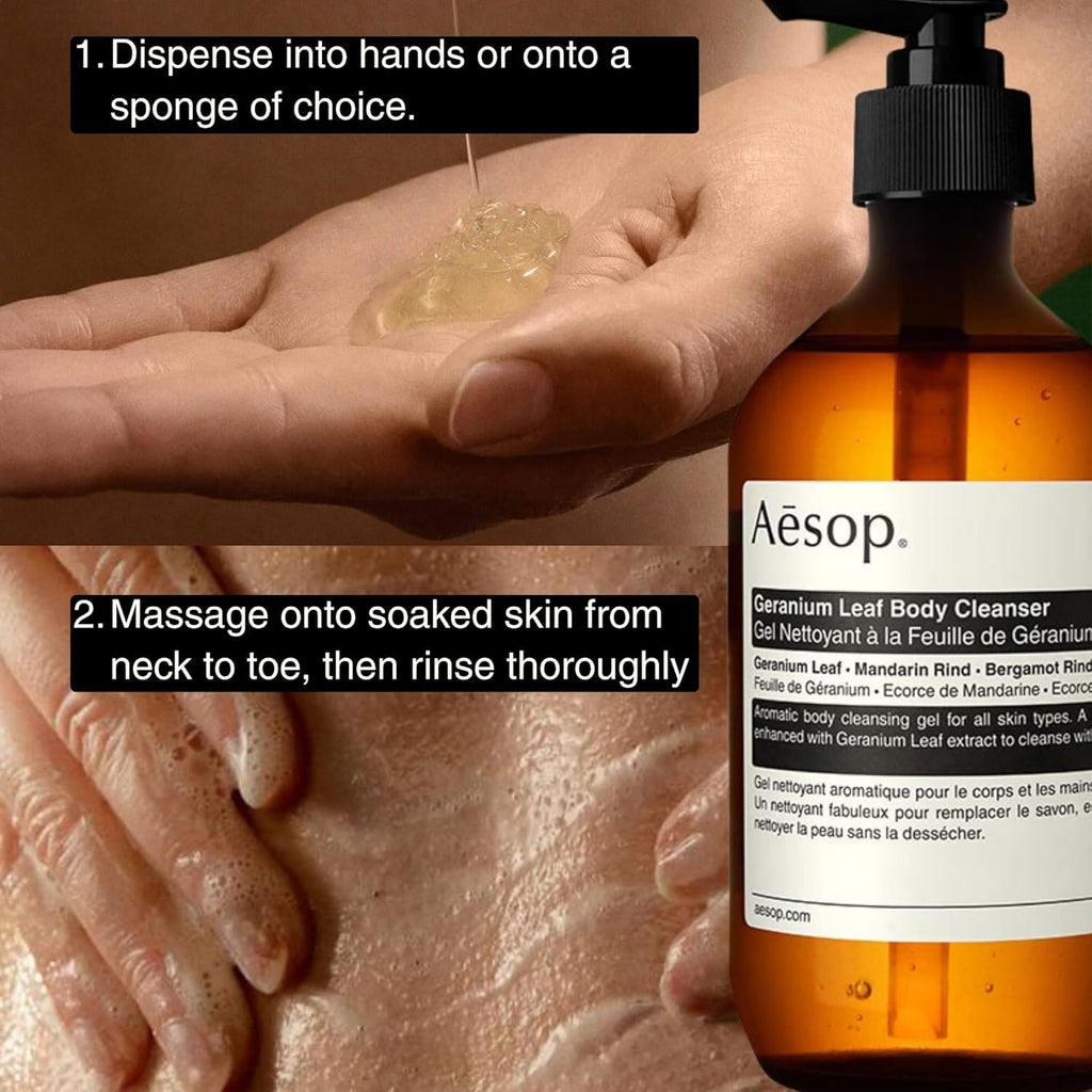 Aesop Geranium Leaf Body Cleanser Refill | Gentle Shower Gel with Geranium, Mandarin and Bergamot Essential Oil Blend to Refresh & Balance Skin | 500 Ml / 16.9 Oz - Recyclable Bottle